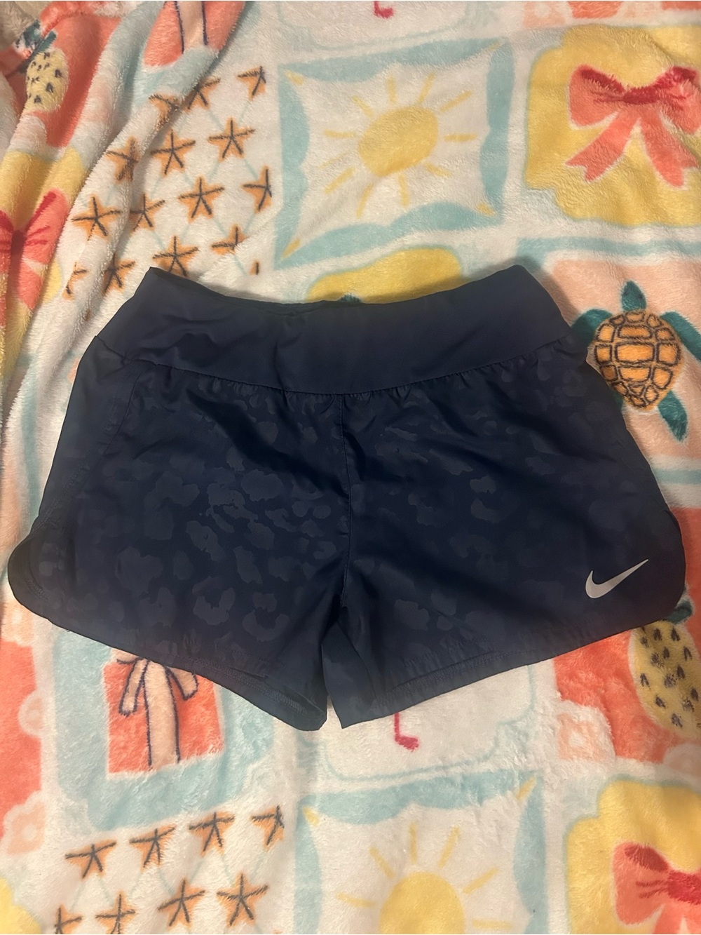 Nike Women's Dark Navy Athletic Shorts with Subtle Leopard Jacquard